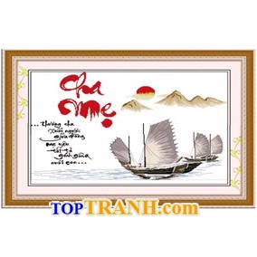 Tranh thêu cha mẹ và thuyền